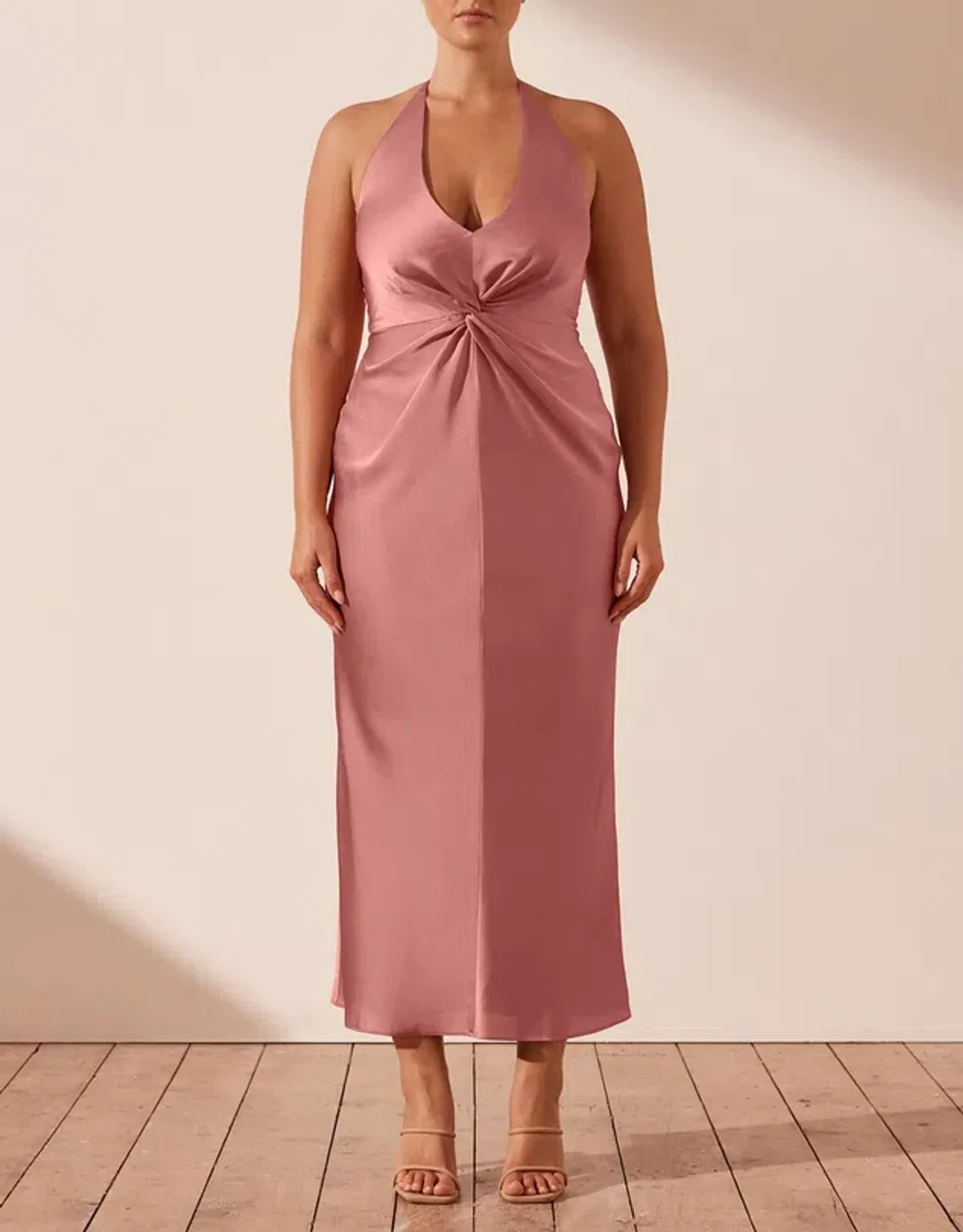 Shona Joy Luxe Twist Front Halter Midi Dress Pink Size 16 - Image 3