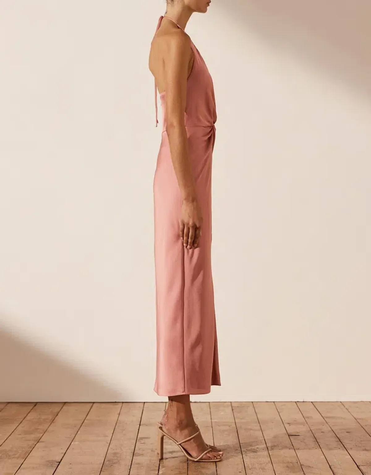 Shona Joy Luxe Twist Front Halter Midi Dress Pink Size 16 - Image 2