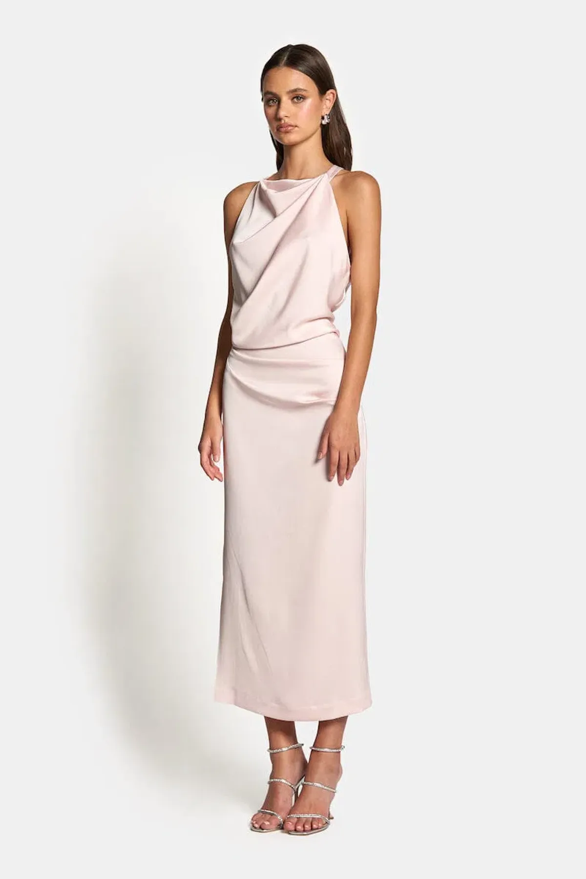 Sofia The Label Amelie High Neck Satin Dress in Blush / Size 10 - Image 1
