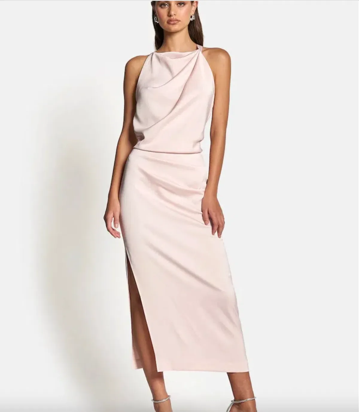 Sofia The Label Amelie High Neck Satin Dress in Blush / Size 10 - Image 2