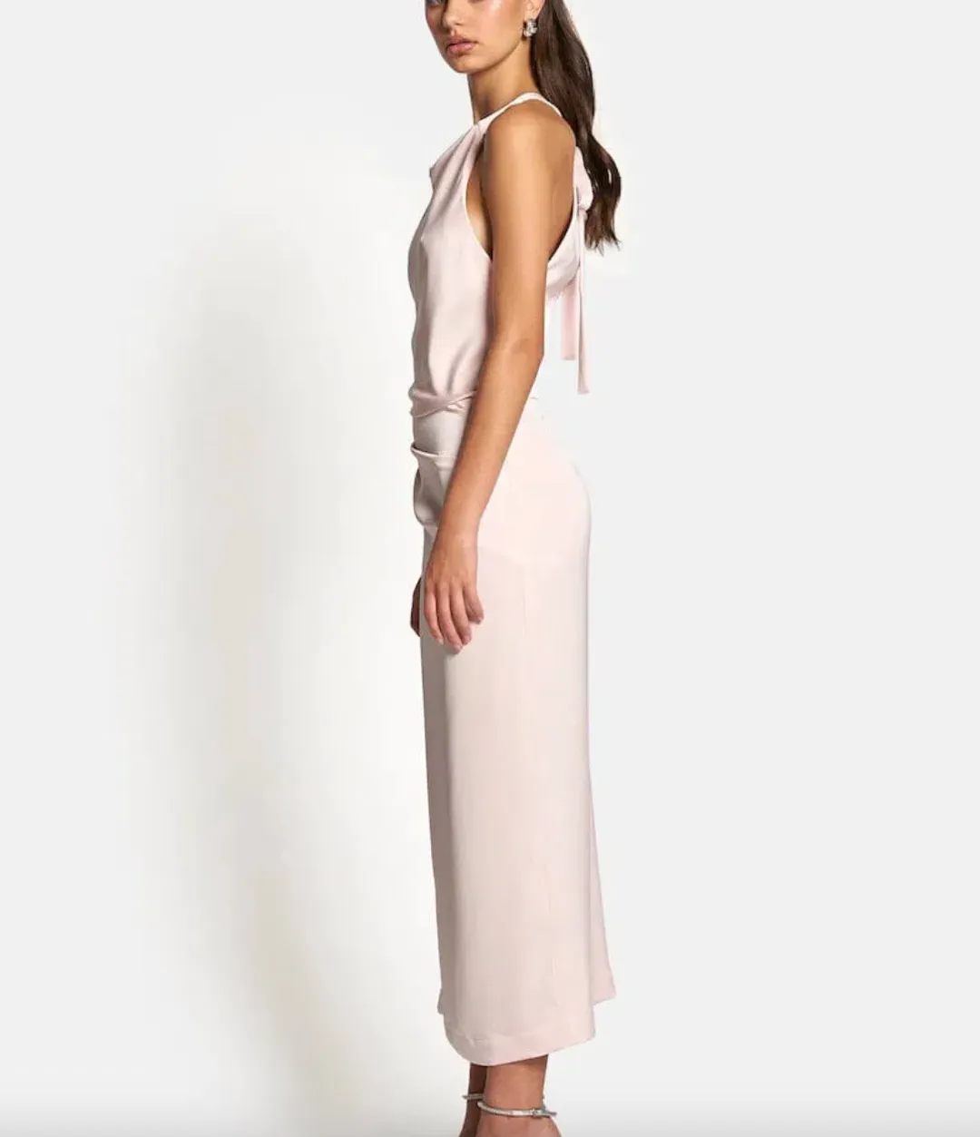 Sofia The Label Amelie High Neck Satin Dress in Blush / Size 10 for rent on The Volte - main image