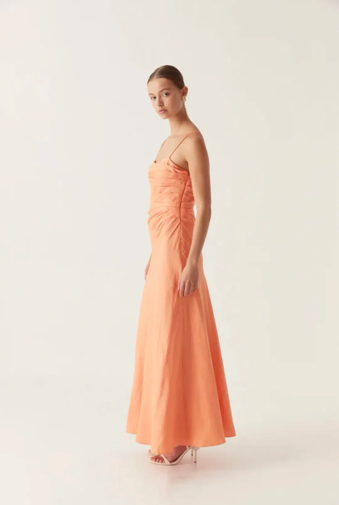 Aje Clarice Draped Maxi Dress Sunset Orange Size 8 for rent on The Volte - main image