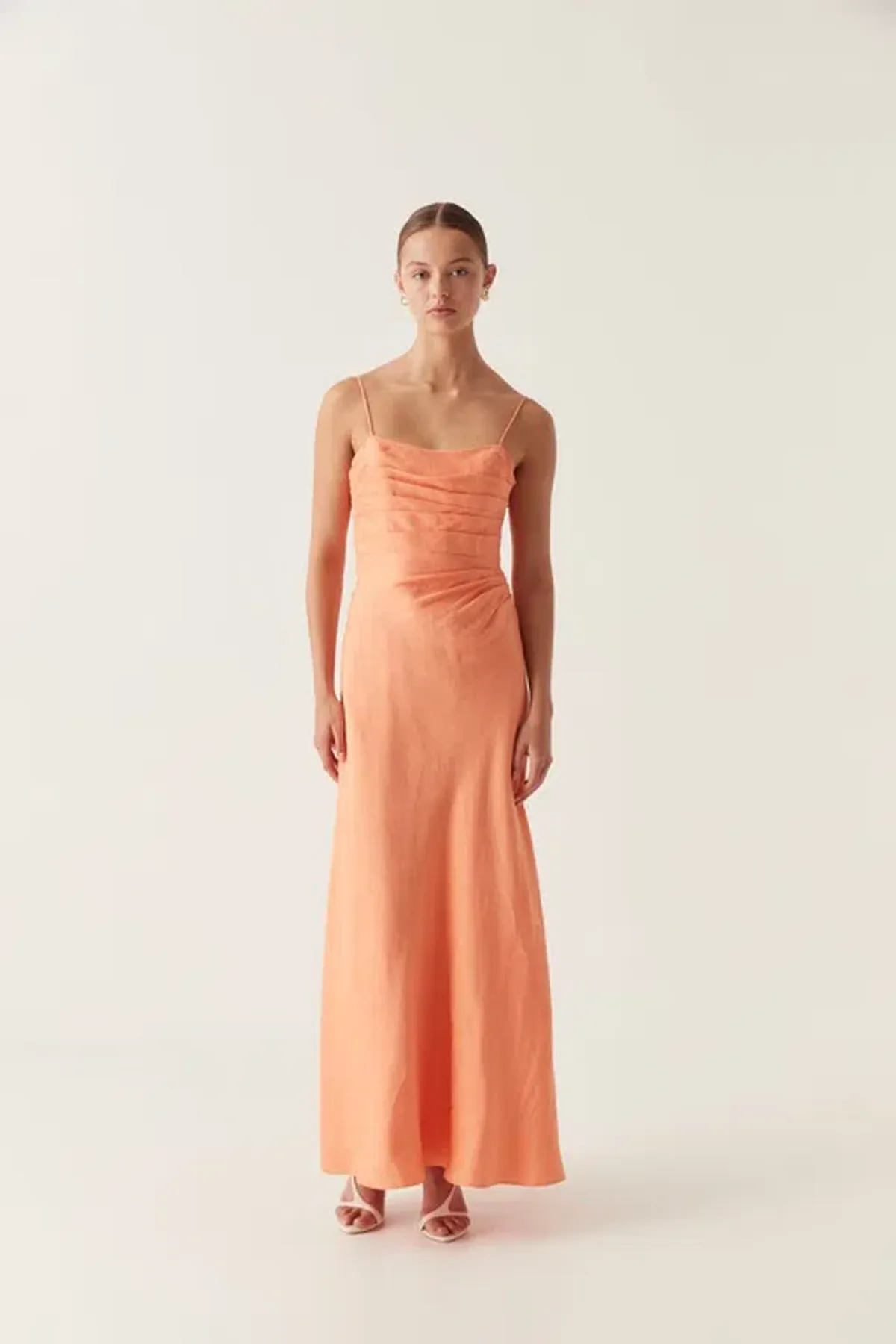Aje Clarice Draped Maxi Dress Sunset Orange Size 8 for rent on The Volte - main image