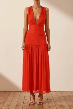 Shona Joy Leilani Plunged Tie Back Midi Dress Red Size 10 for rent on The Volte - image 1
