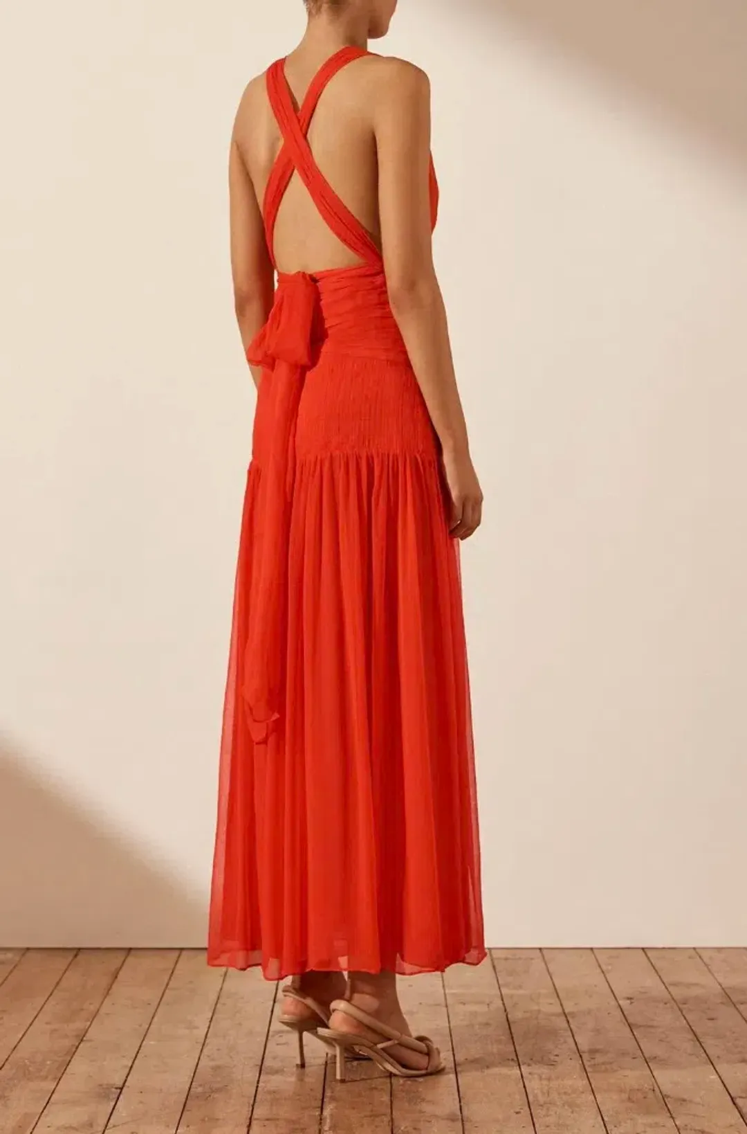 Shona Joy Leilani Plunged Tie Back Midi Dress Red Size 10 for rent on The Volte - main image