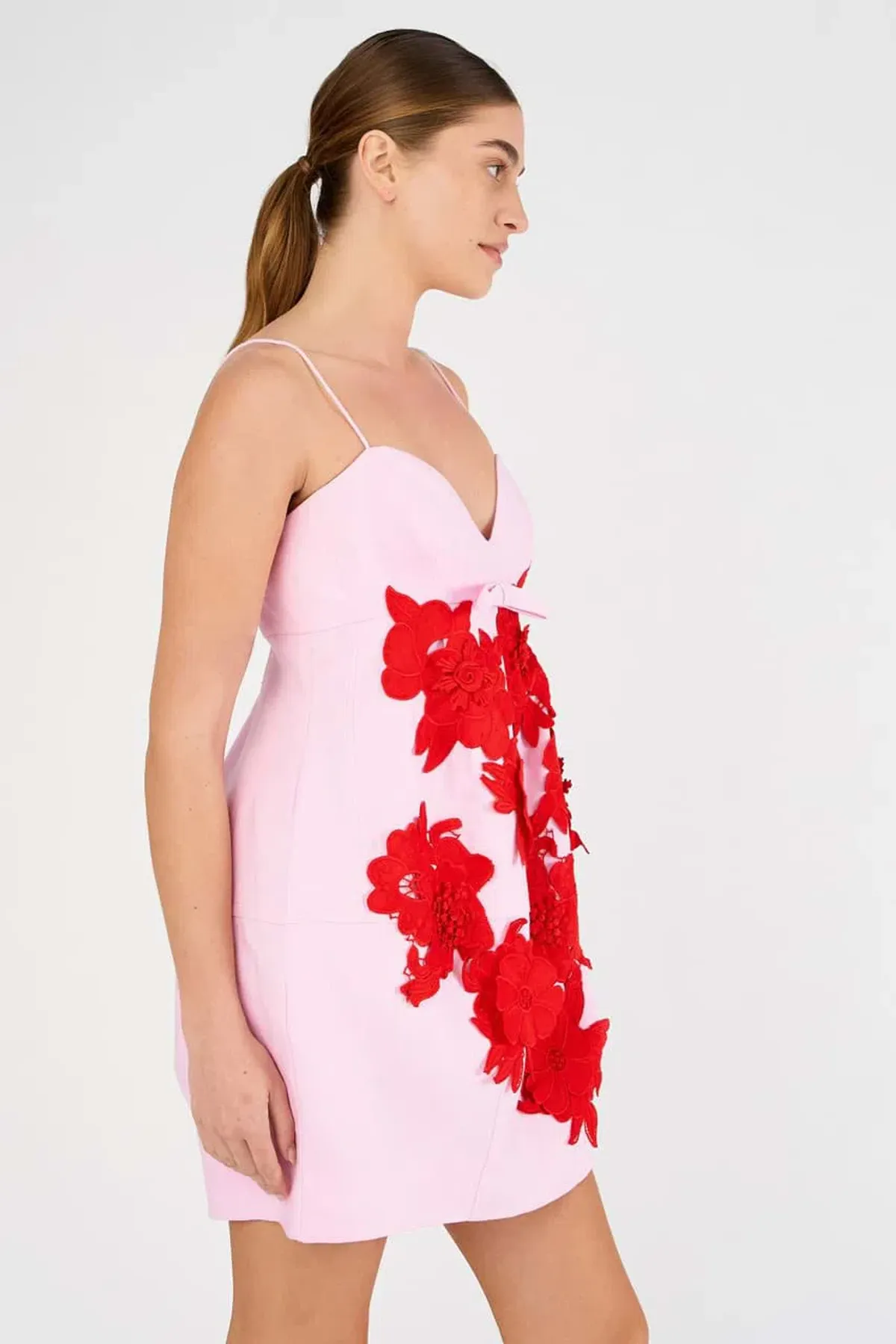 Oroton Contrast 3D Flower Mini Dress Pink Size 8 - Image 2