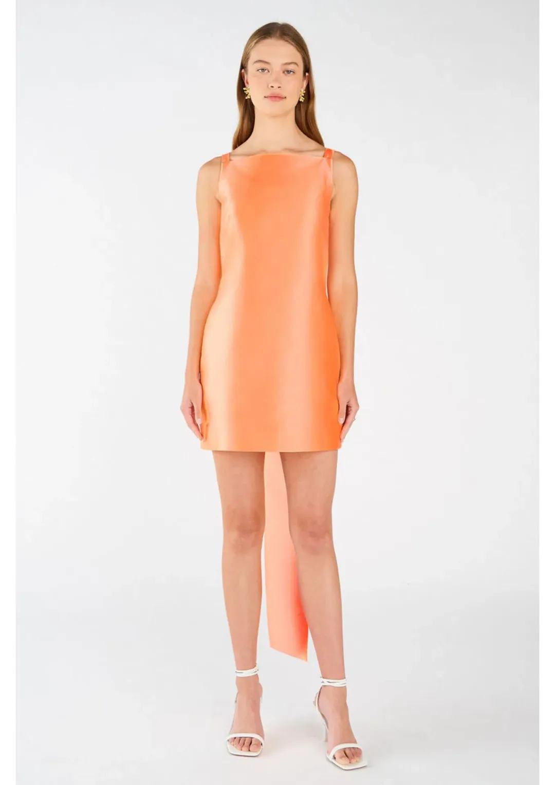 Oroton Drape Back Mini Dress in Bright Melon Size 8 for rent on The Volte - main image