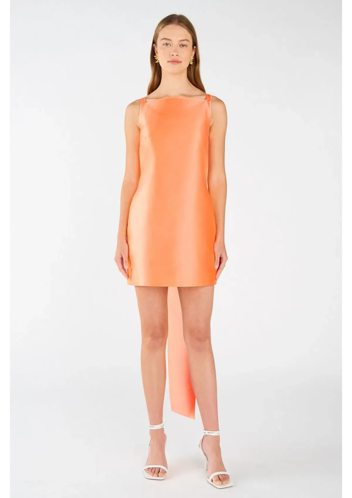 Oroton Drape Back Mini Dress in Bright Melon Size 8 for rent on The Volte - main image