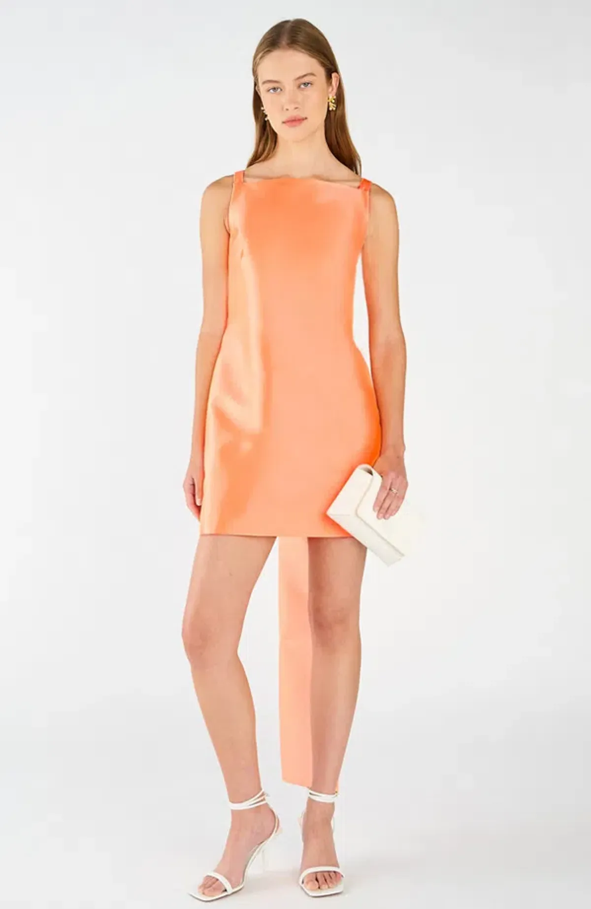 Oroton Drape Back Mini Dress in Bright Melon Size 8 - Image 2
