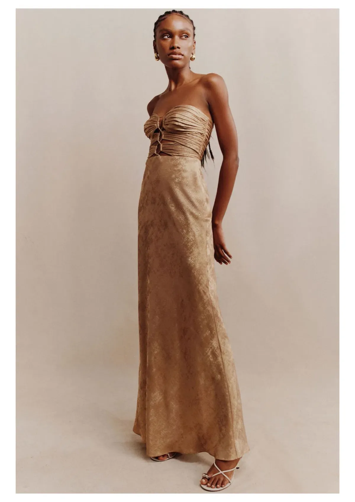 Shona Joy Royale Strapless Lace Up Maxi Dress Gold Size 10 - Image 1