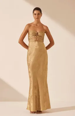 Shona Joy Royale Strapless Lace Up Maxi Dress Gold Size 10 for rent on The Volte - image 4
