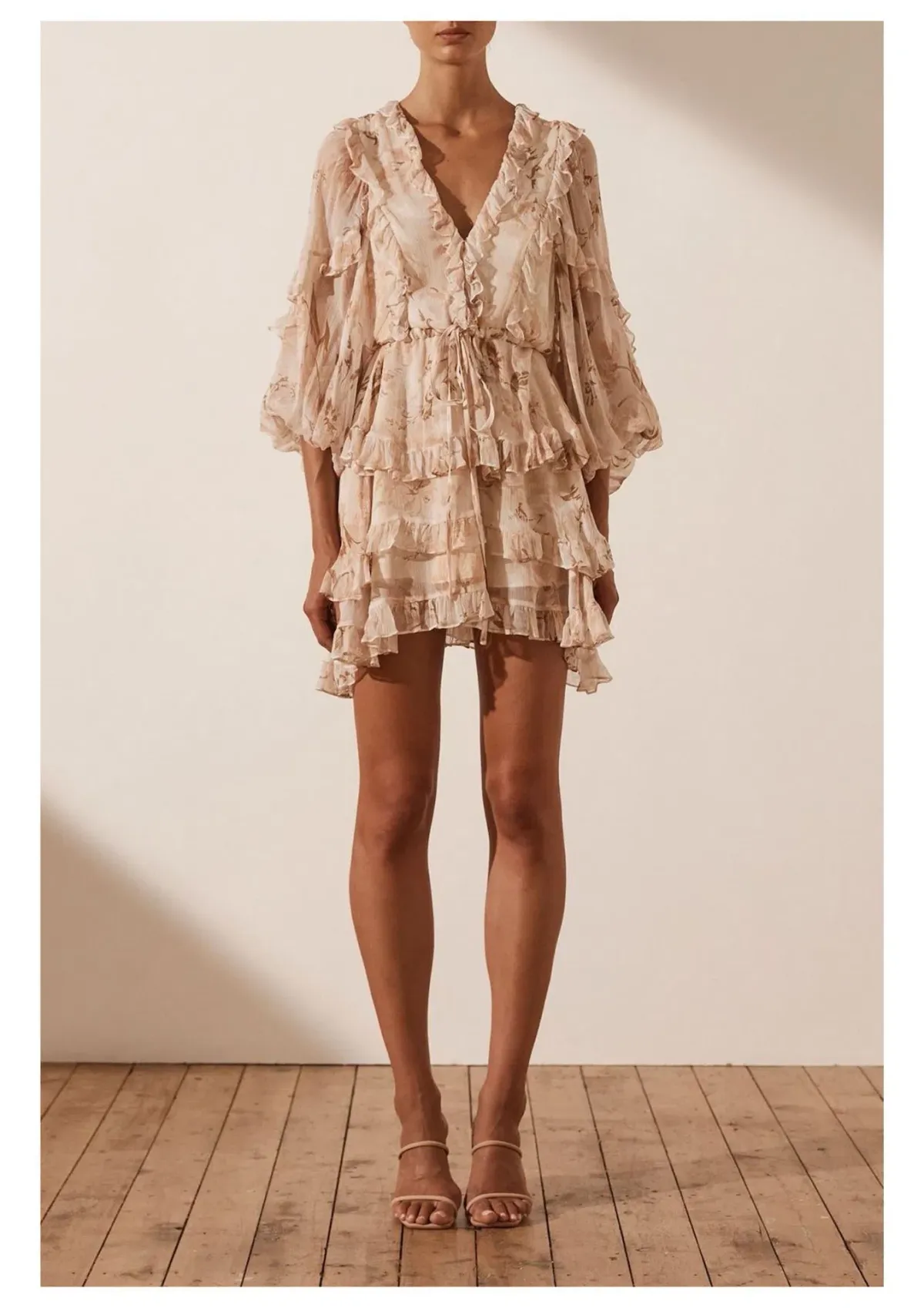 Shona Joy Nina Balloon Sleeve Frill Mini Dress Floral Size 6 - Image 1