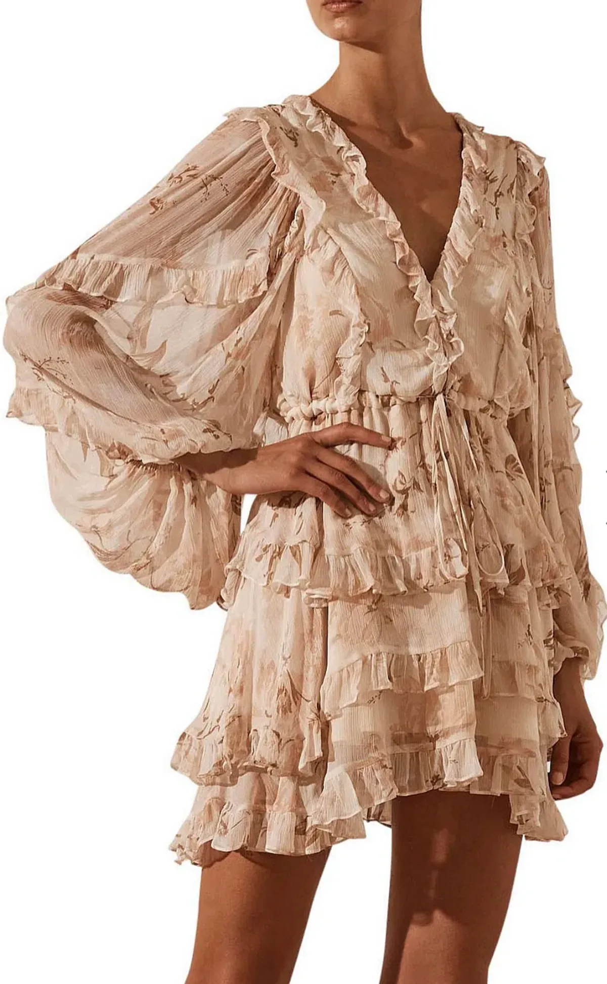 Shona Joy Nina Balloon Sleeve Frill Mini Dress Floral Size 6 - Image 2