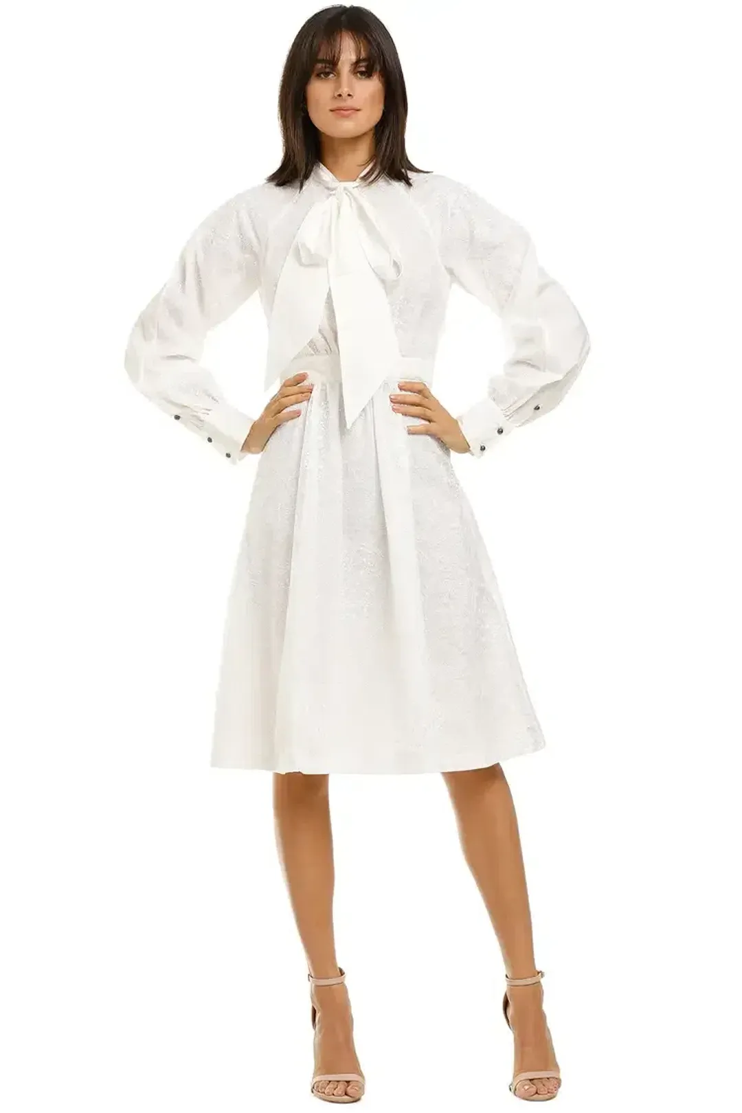 Leo Lin Serenity Lace Shirt Dress in White Size 8 for rent on The Volte - main image