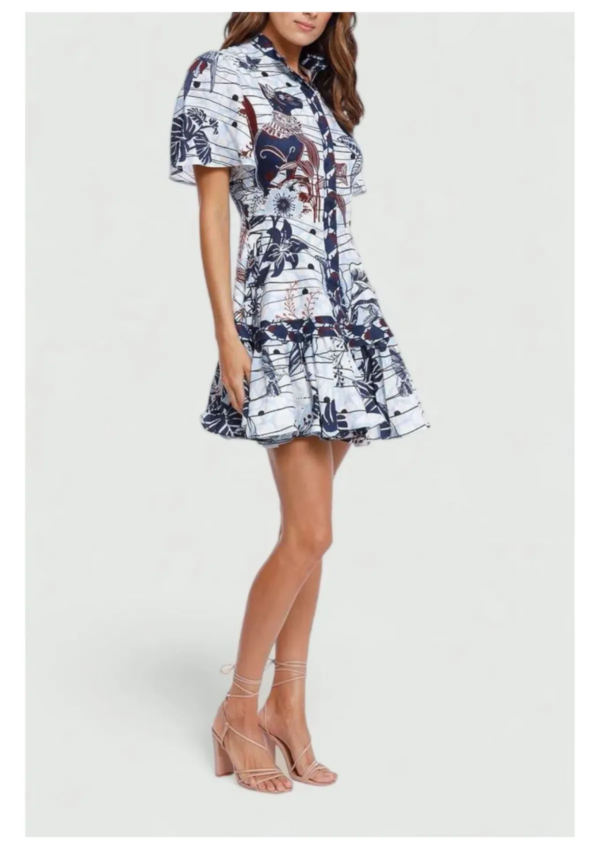 Leo Lin La Casa Linen Mini Dress Print Size 6 for rent on The Volte - main image