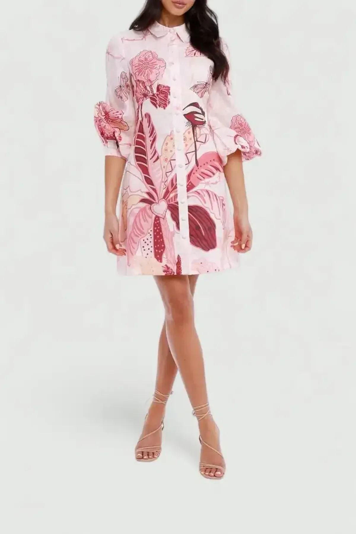 Leo Lin Amor Linen Mini Dress in Pink Size 14 - Image 2
