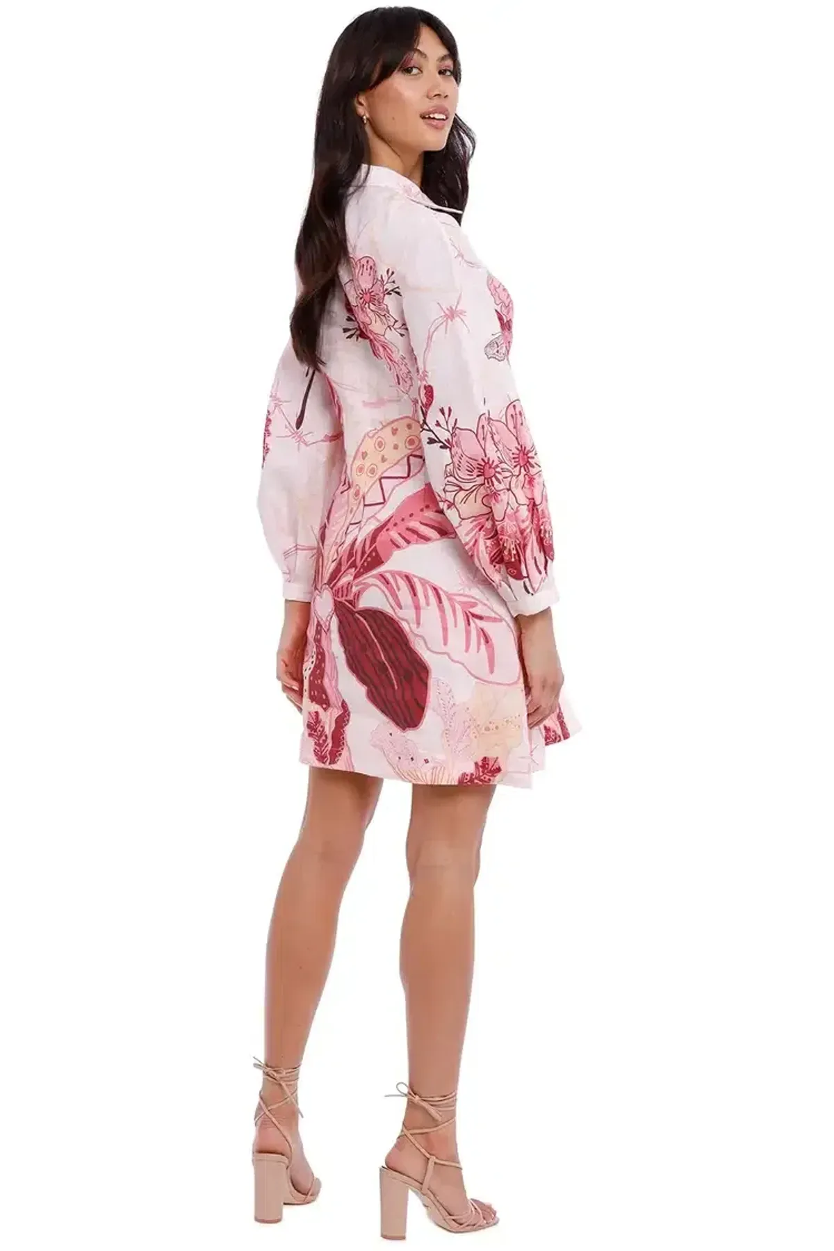 Leo Lin Amor Linen Mini Dress in Pink Size 14 - Image 3