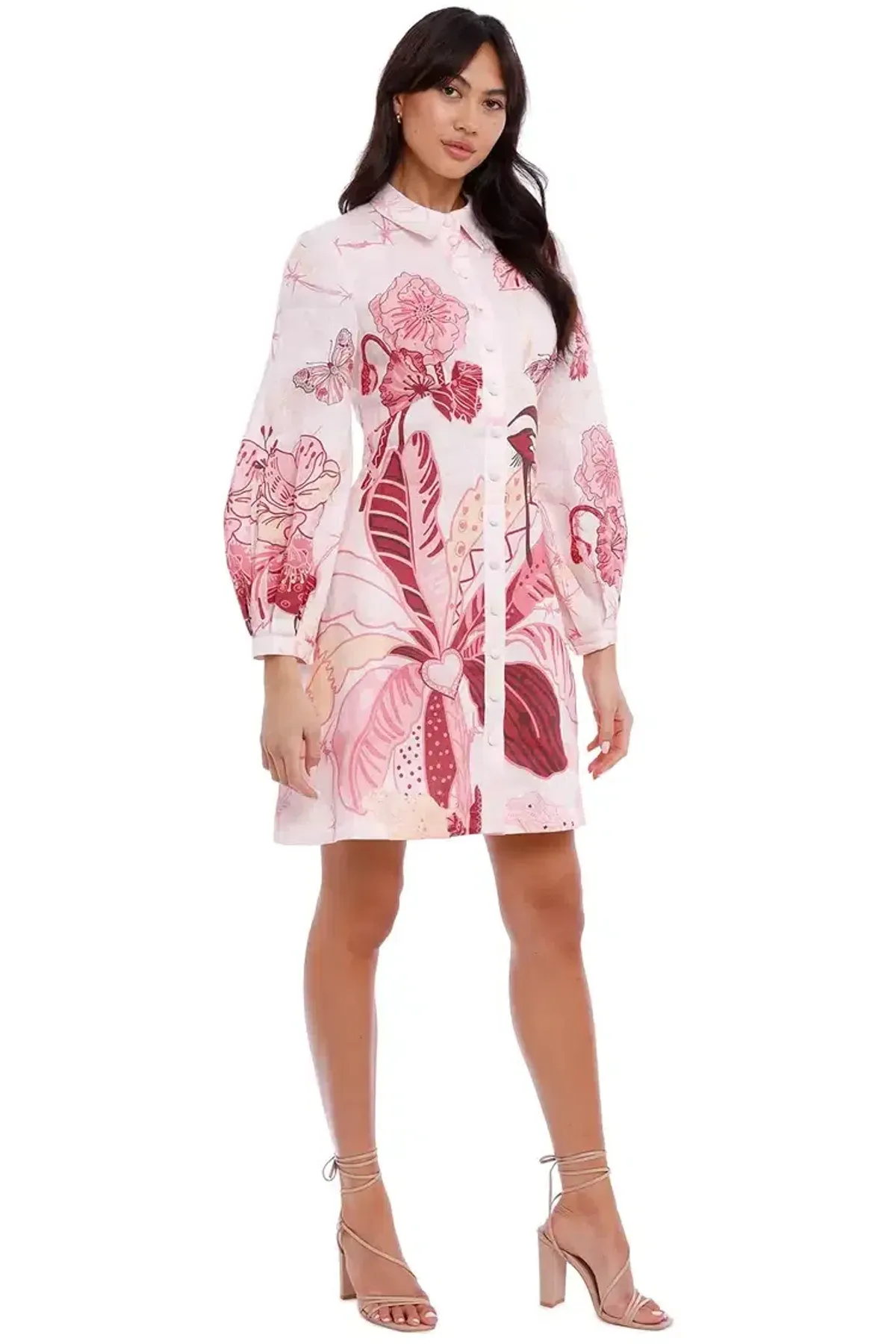 Leo Lin Amor Linen Mini Dress in Pink Size 14 - Image 6