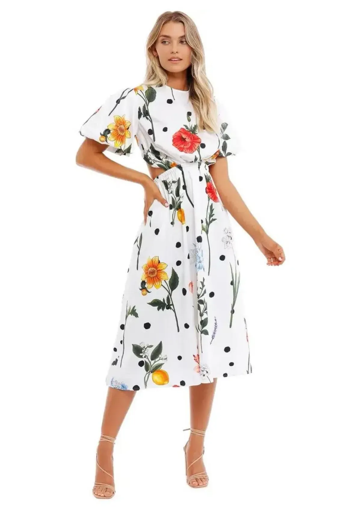 Leo Lin La Flor Midi Dress in Multi Floral Size 10 - Image 1
