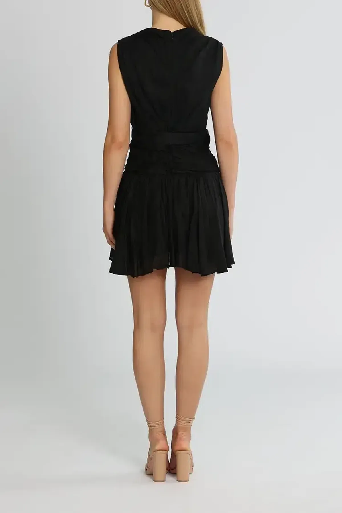 Leo Lin Vanta Draped Silk Linen Mini Dress in Black Size 10 - Image 3