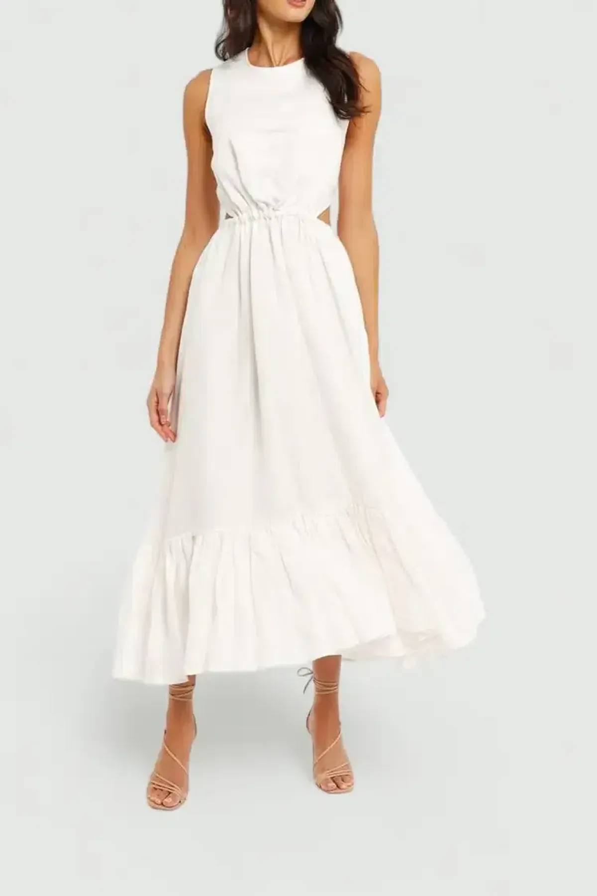 Leo Lin Luminous Linen Cutout Midi Dress in White Size 10 - Image 1