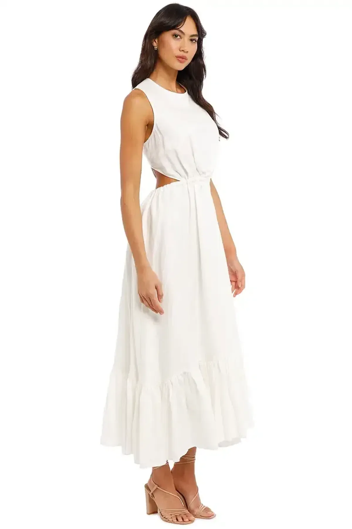 Leo Lin Luminous Linen Cutout Midi Dress in White Size 10 - Image 2