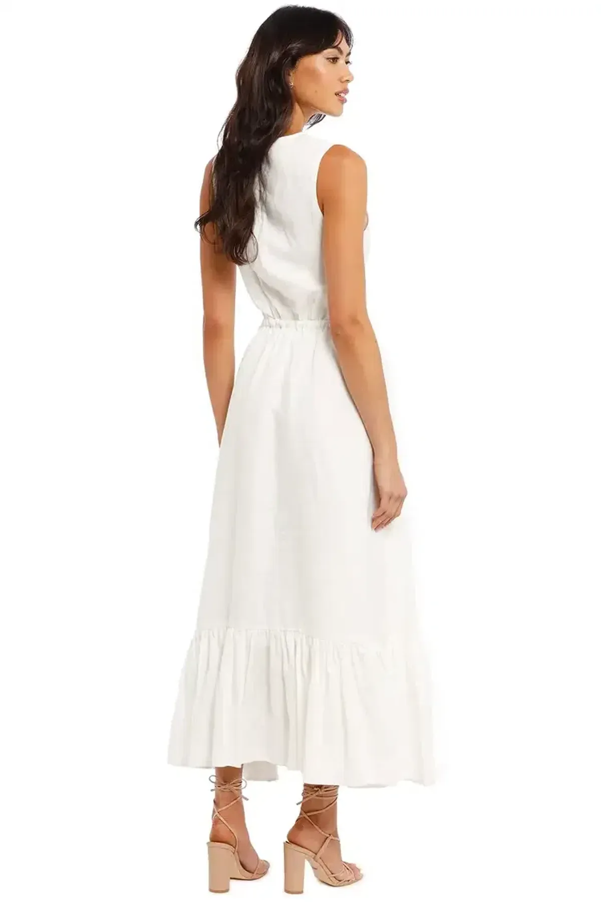 Leo Lin Luminous Linen Cutout Midi Dress in White Size 10 - Image 3
