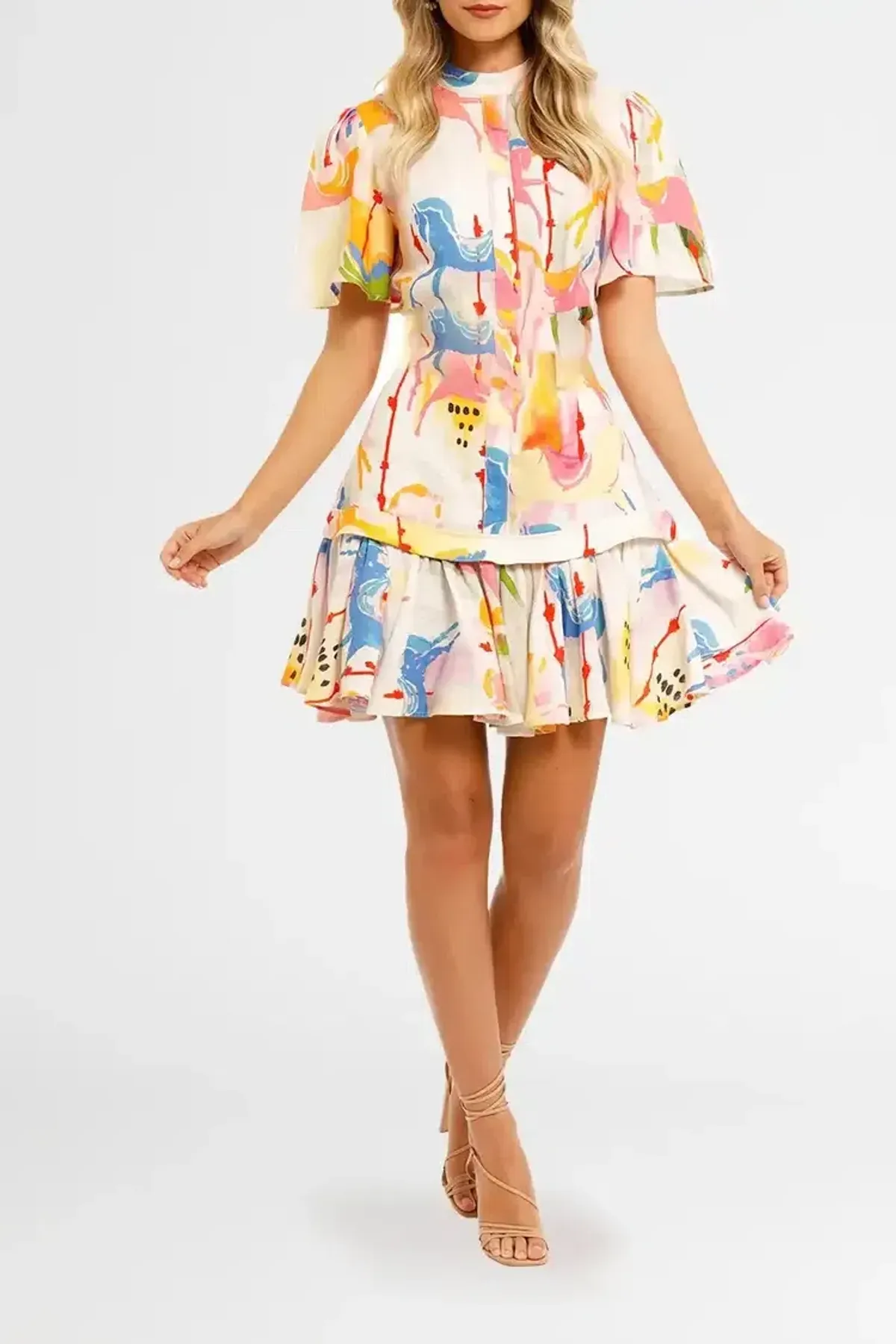 Leo Lin Carousel Linen Shirt Mini Dress in Rainbow Carousel Size 6 - Image 1