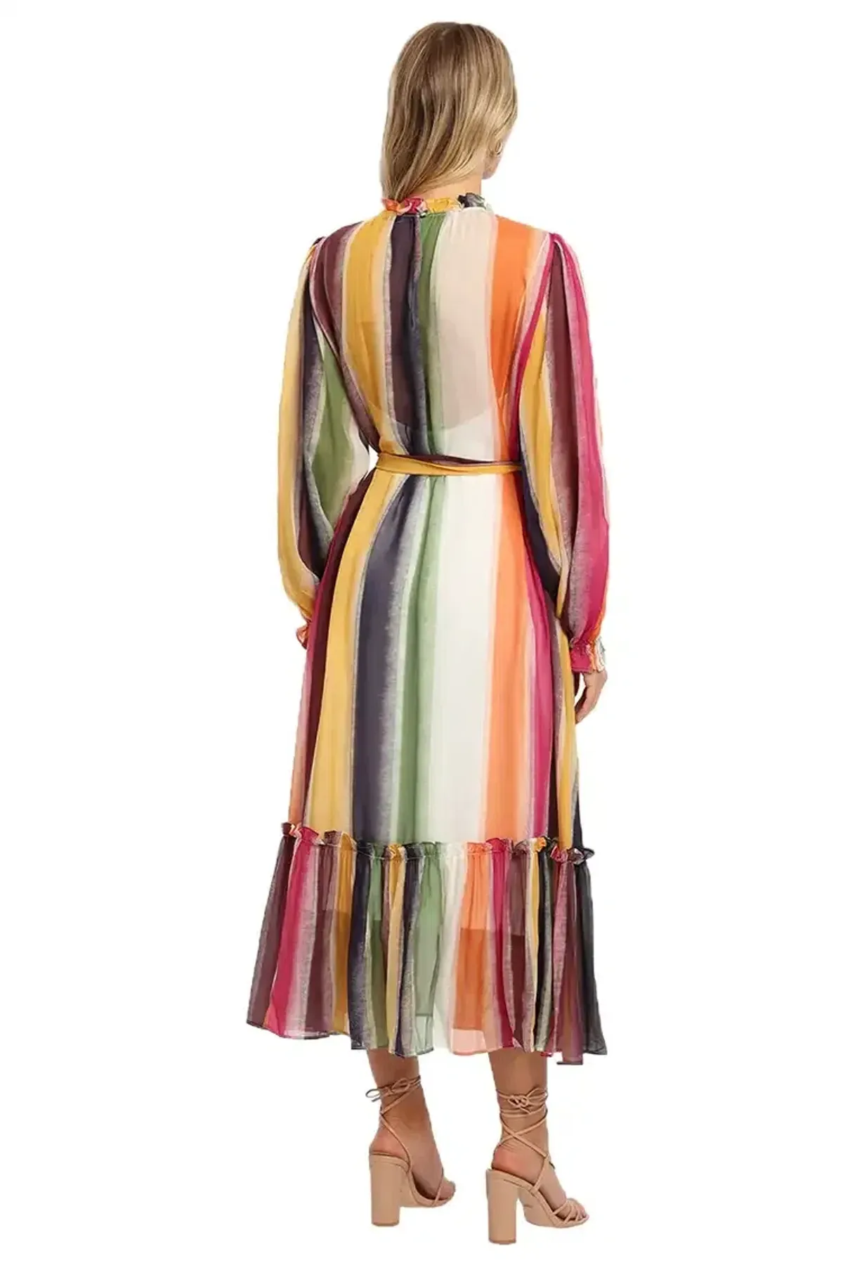 Leo Lin Fortune Stripe Midi Dress Multi Size 14 - Image 3