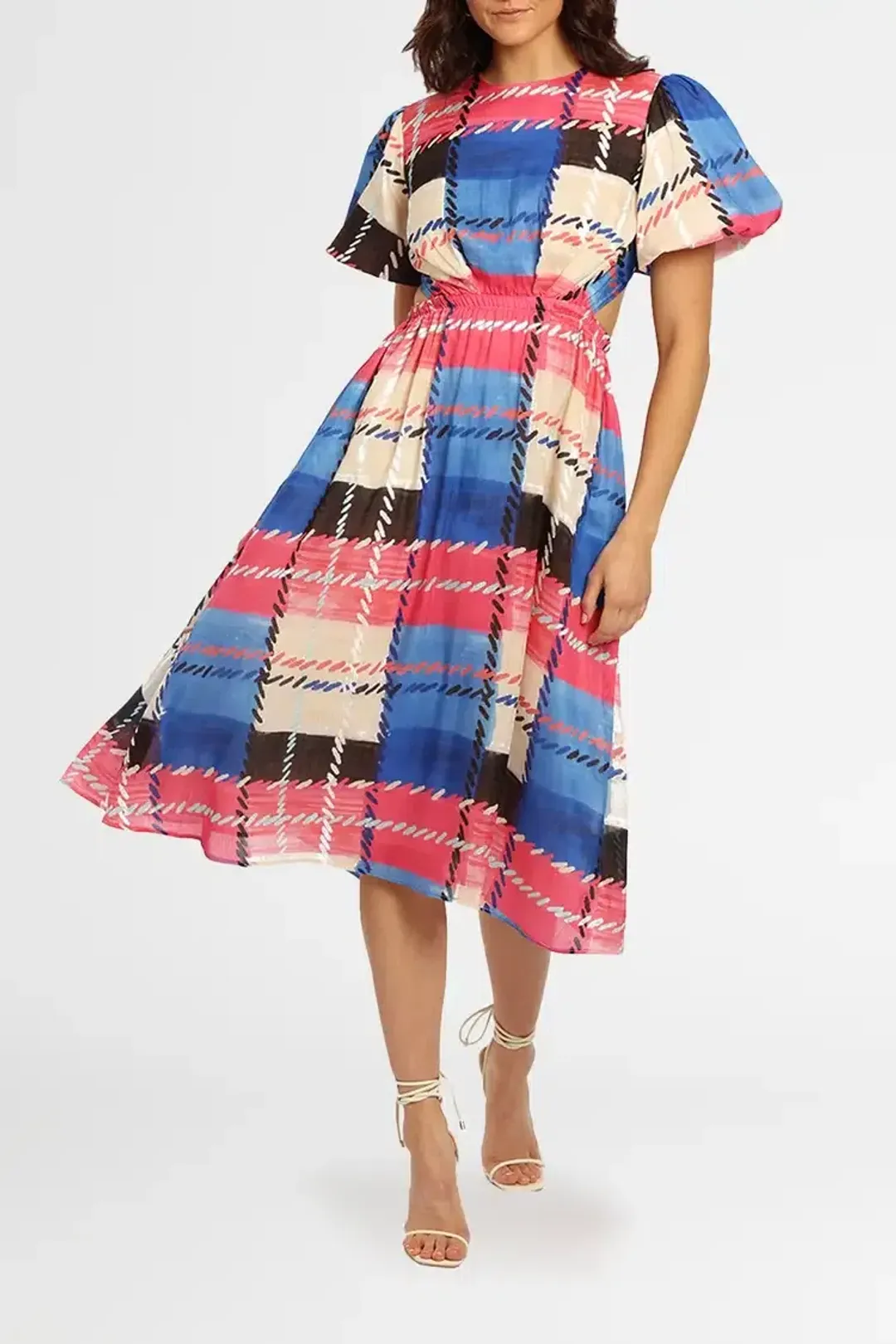 Leo Lin Freedom Madras Cut Out Midi Dress Multi Size 10 for rent on The Volte - main image