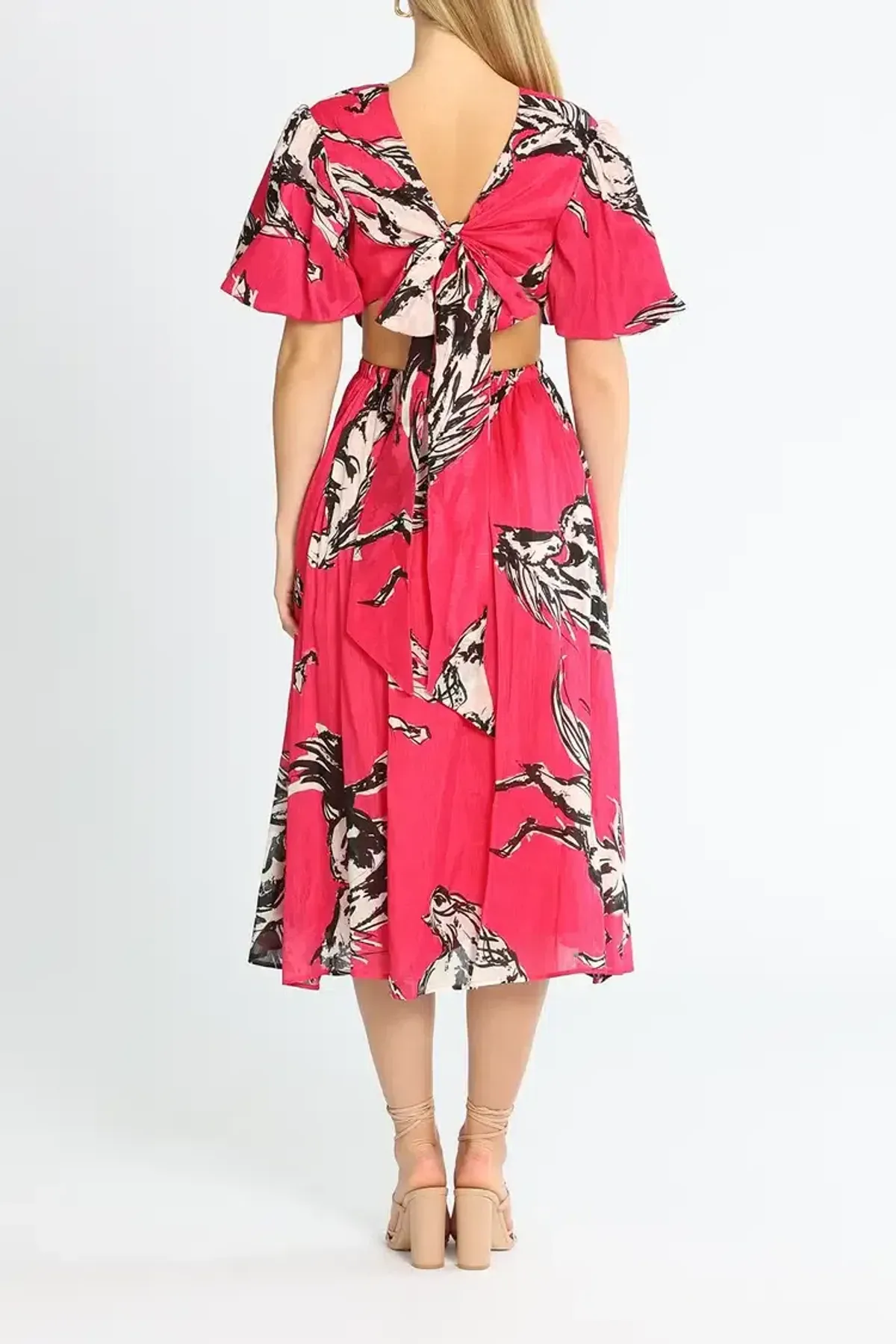Leo Lin Wild Horses Cut Out Midi Dress in Pink Size 12 - Image 3