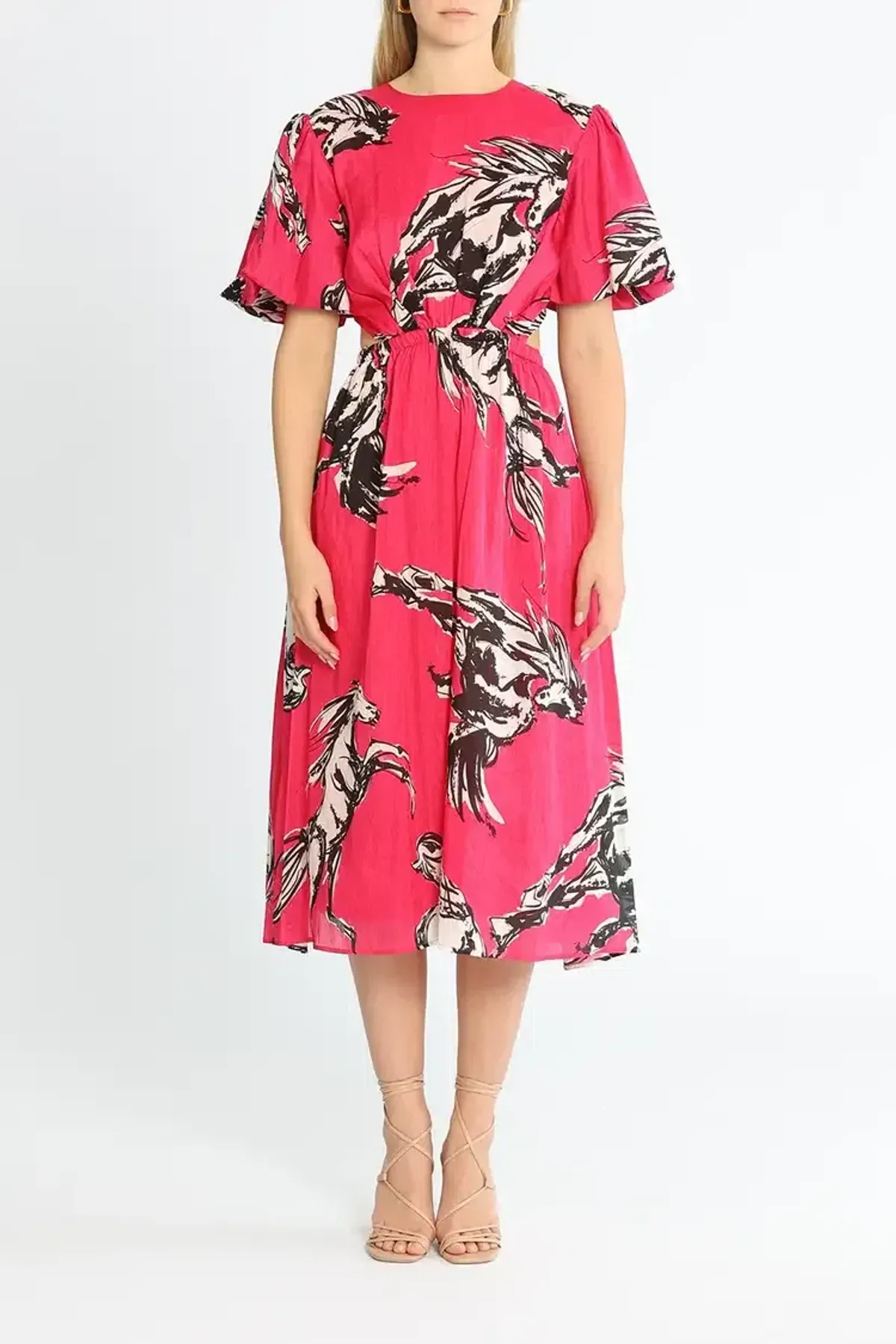 Leo Lin Wild Horses Cut Out Midi Dress in Pink Size 14 - Image 1
