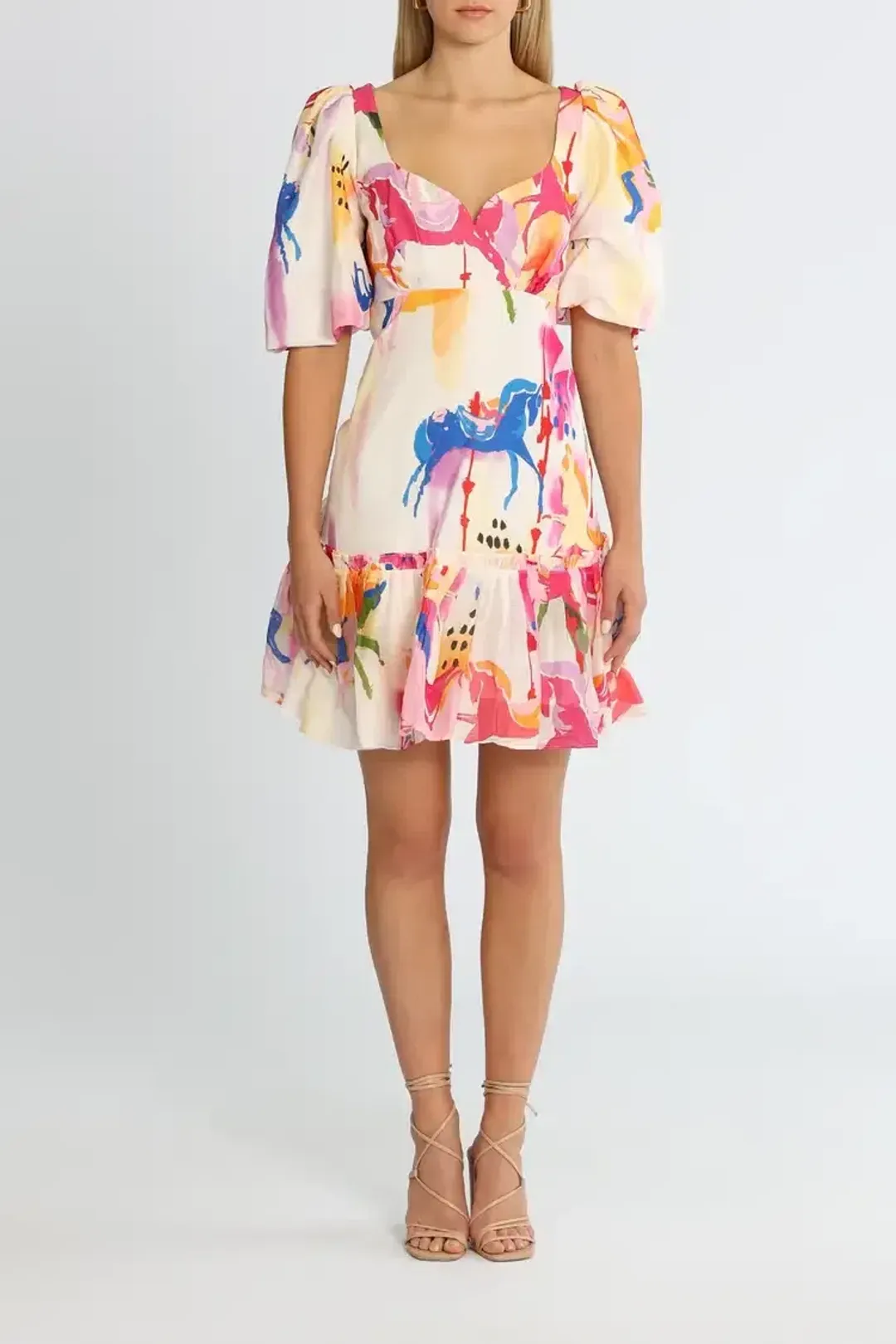 Leo Lin The Carousel Mini Dress in Rainbow Carousel Size 14 for rent on The Volte - main image