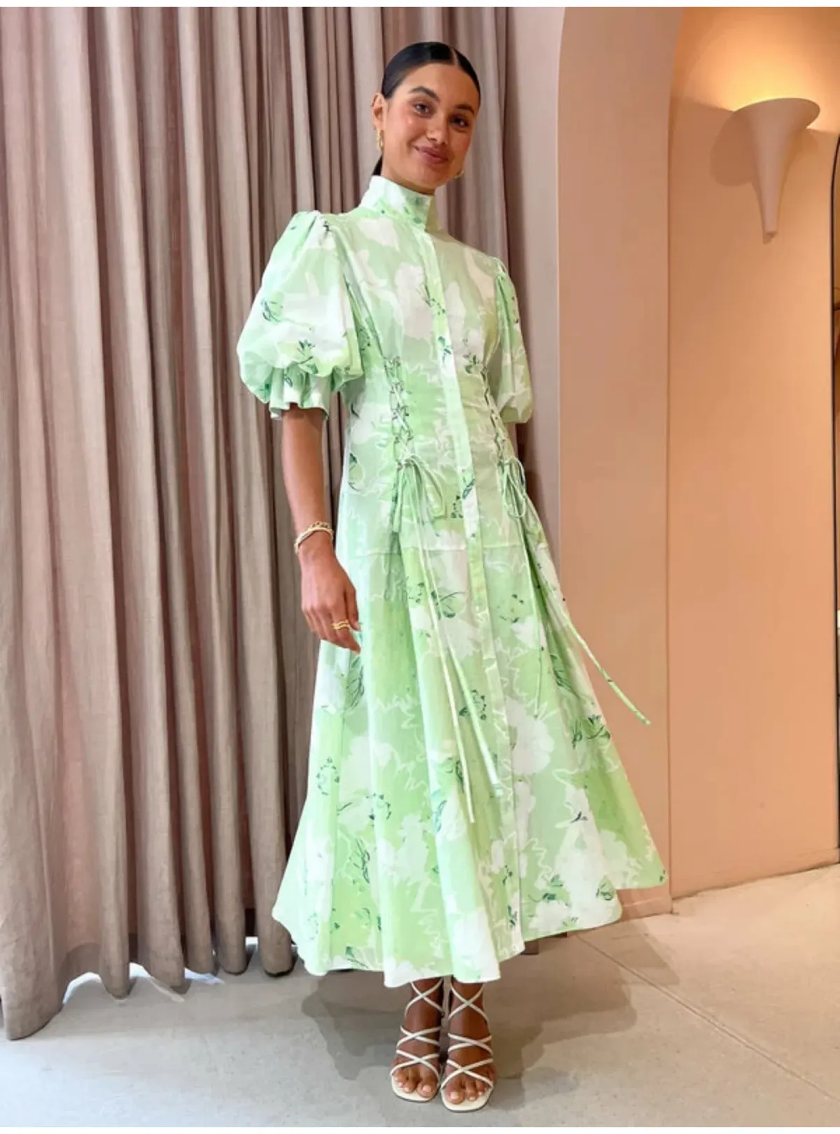 Leo Lin Anneke Drawstring Midi Dress in Sage Size AU 12 - Image 2