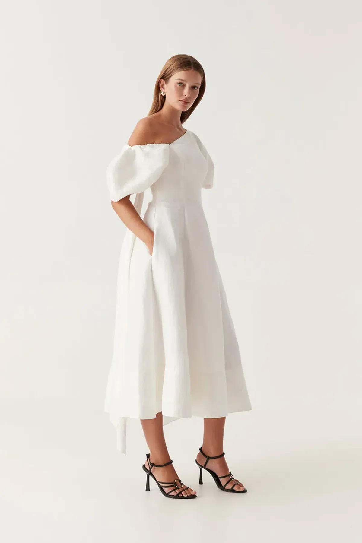 Aje Arista Tulip Sleeve Midi Dress Ivory Size 12 - Image 2