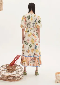 Alemais Theo Linen-blend Midi Dress Ivory Printed Size AU 10 for rent on The Volte - image 2