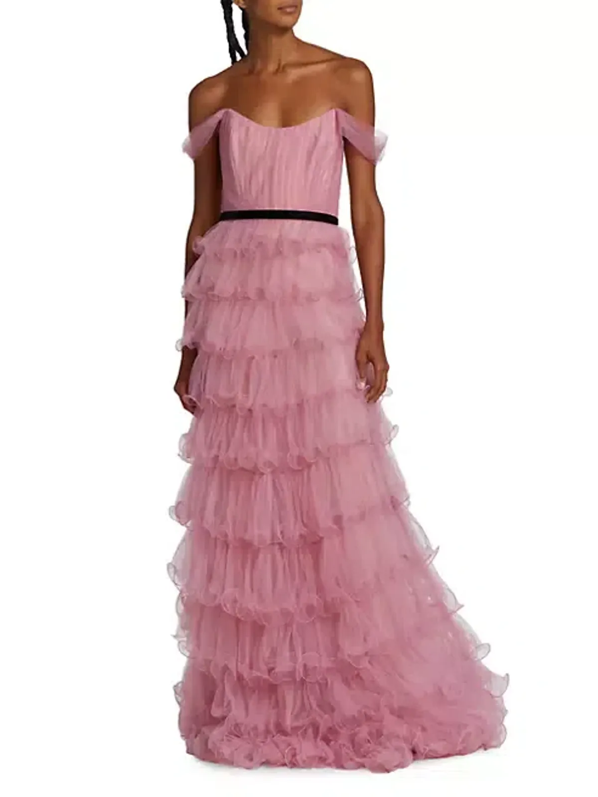 Marchesa Notte Off-the-shoulder Tiered Tulle Gown Pink Size AU 8 - Image 3