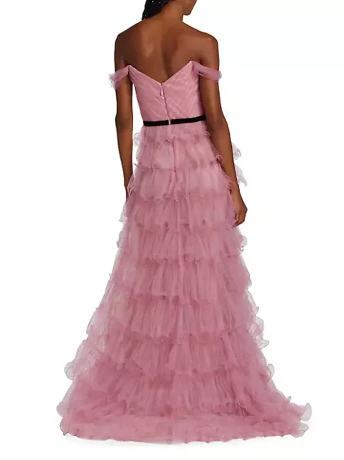 Marchesa Notte Off-the-shoulder Tiered Tulle Gown Pink Size AU 8 - Image 4