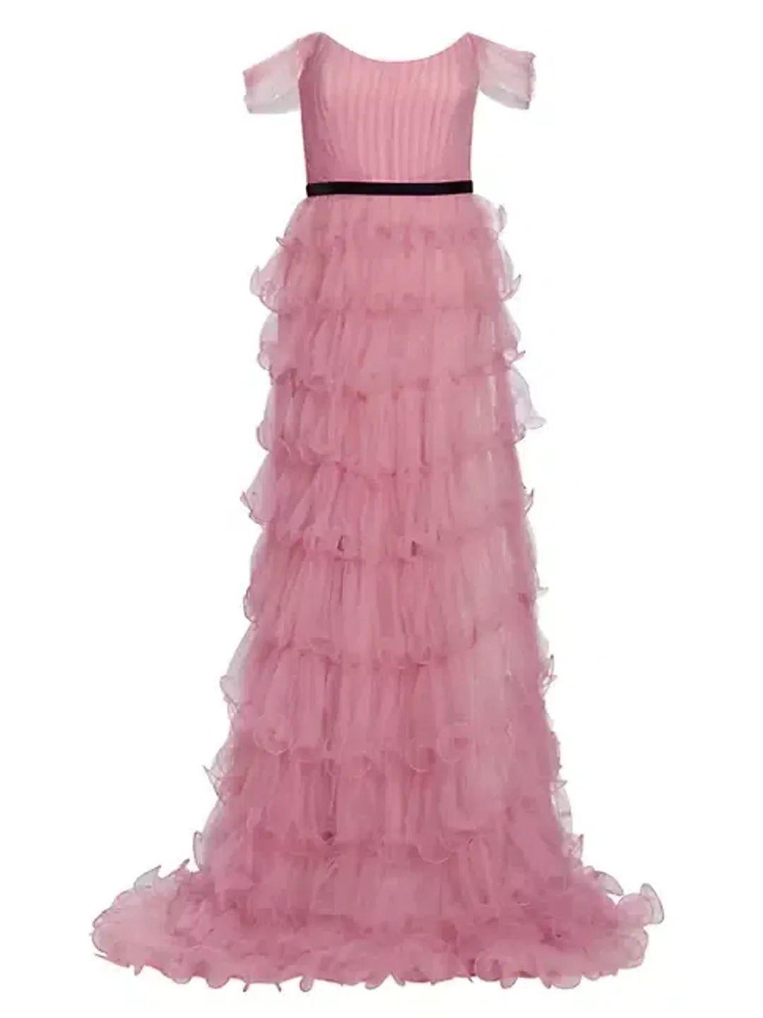 Marchesa Notte Off-the-shoulder Tiered Tulle Gown Pink Size AU 8 for rent on The Volte - main image