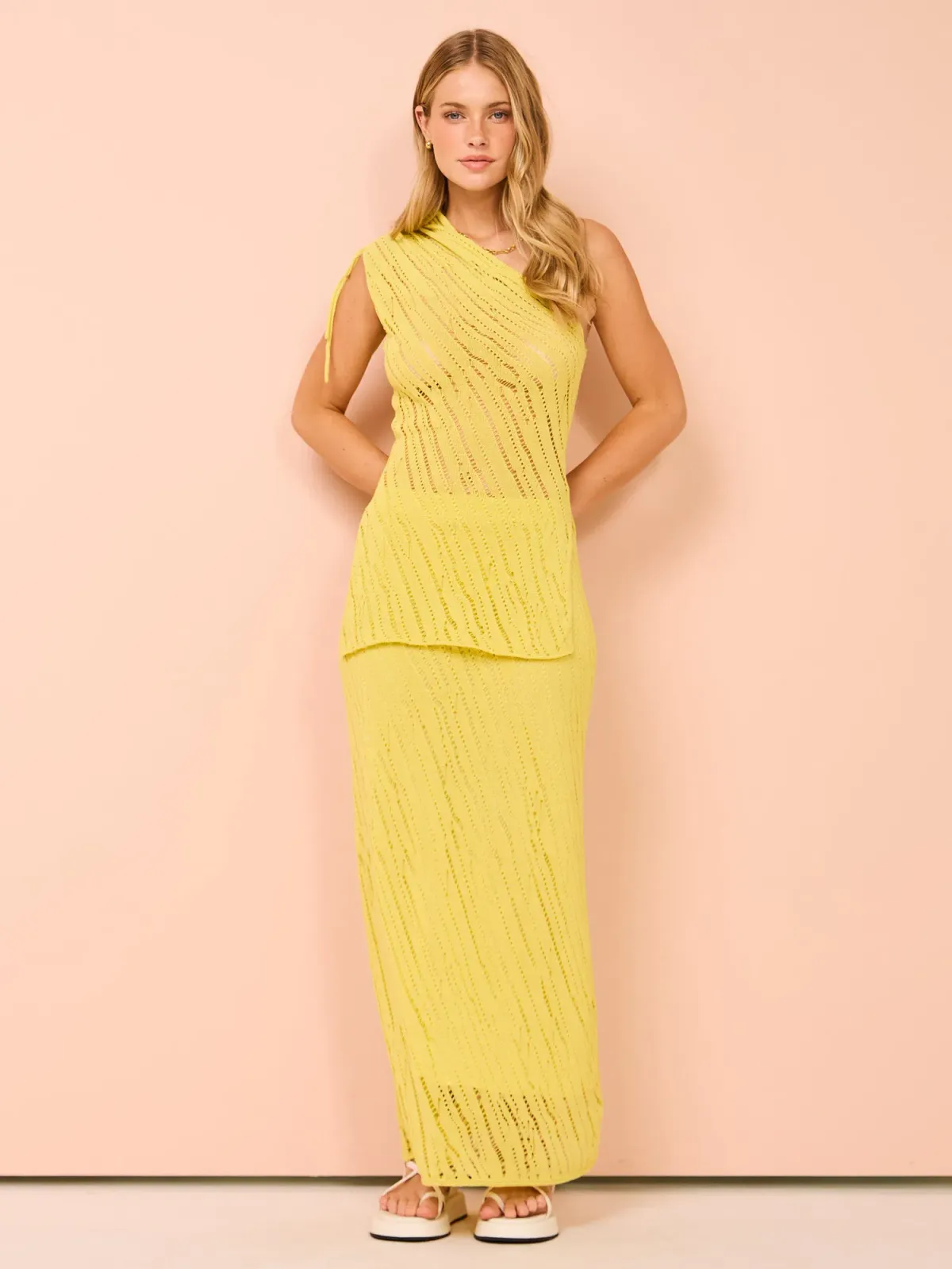 Camilla and Marc Clover Knit Skirt and Top Set In Acid Yellow Size XS / AU 6 - Image 1