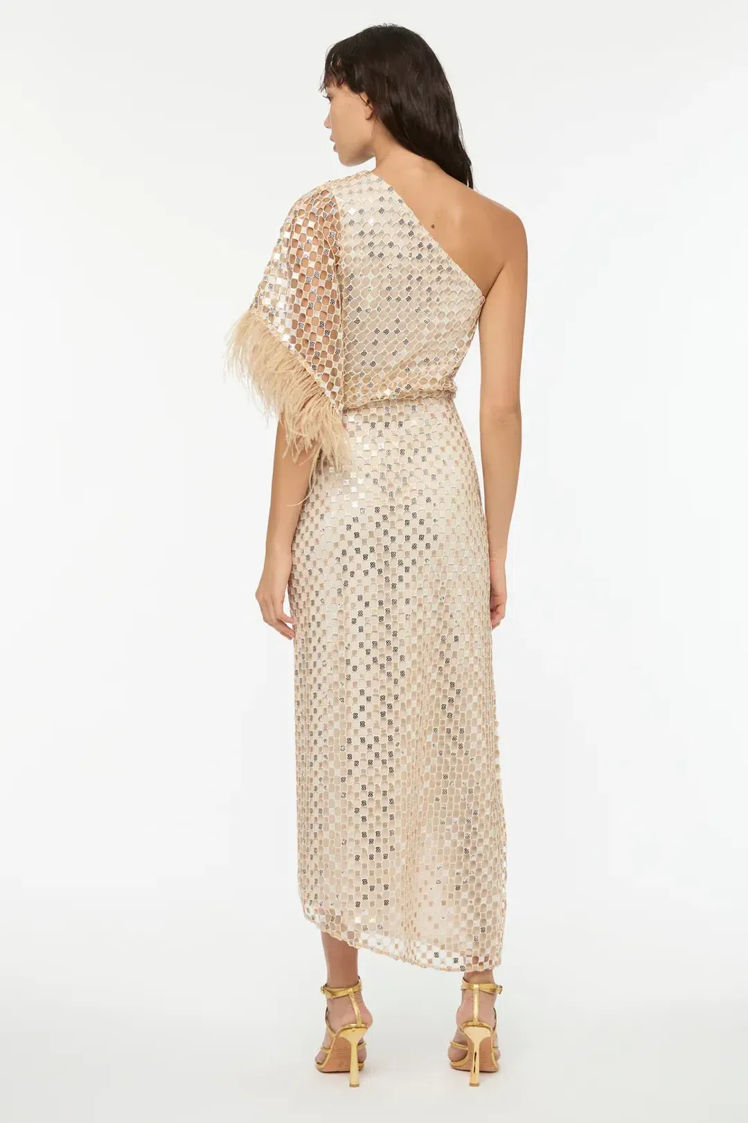 Manning Cartell Checkerboard Sequin Event Dress Glod Size AU 6 for rent on The Volte - main image