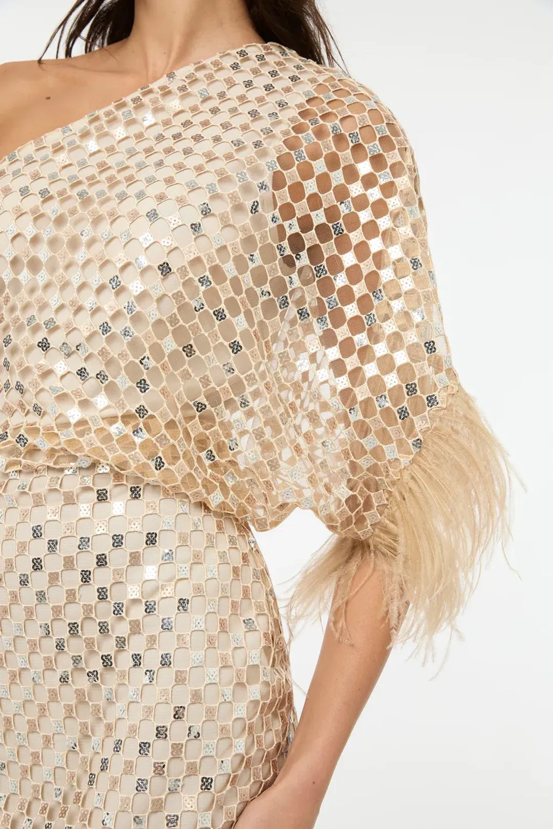 Manning Cartell Checkerboard Sequin Event Dress Glod Size AU 6 for rent on The Volte - main image