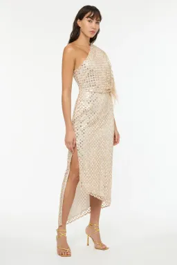 Manning Cartell Checkerboard Sequin Event Dress Glod Size AU 6 for rent on The Volte - image 5
