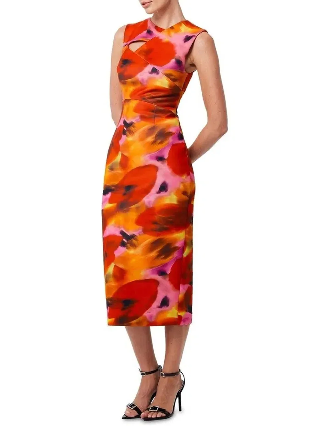 Mossman Allure Midi Dress Orange Print Size AU 8 for rent on The Volte - main image