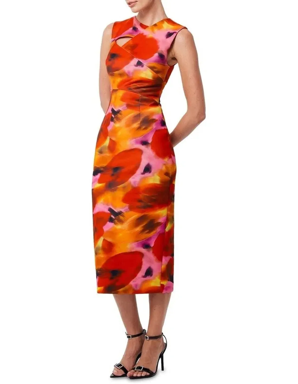 Mossman Allure Midi Dress Orange Print Size AU 8 - Image 2