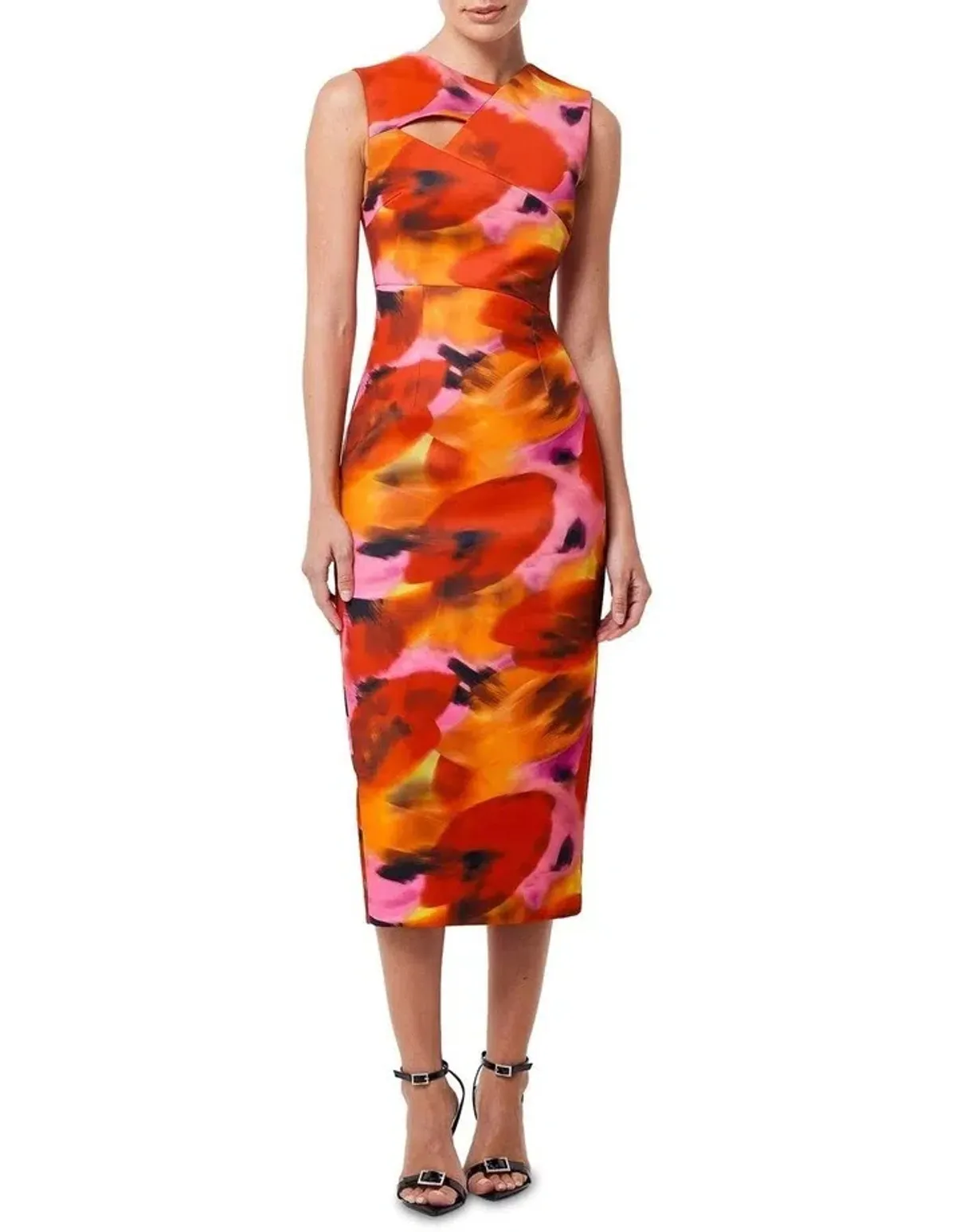 Mossman Allure Midi Dress Orange Print Size AU 8 - Image 1