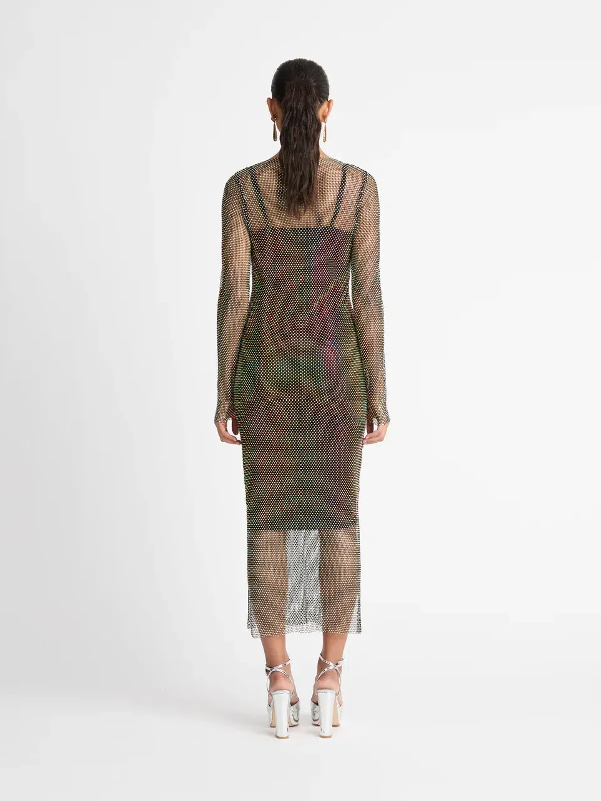 Sheike Crystal Mesh Midi Dress Black Size AU 16 - Image 3