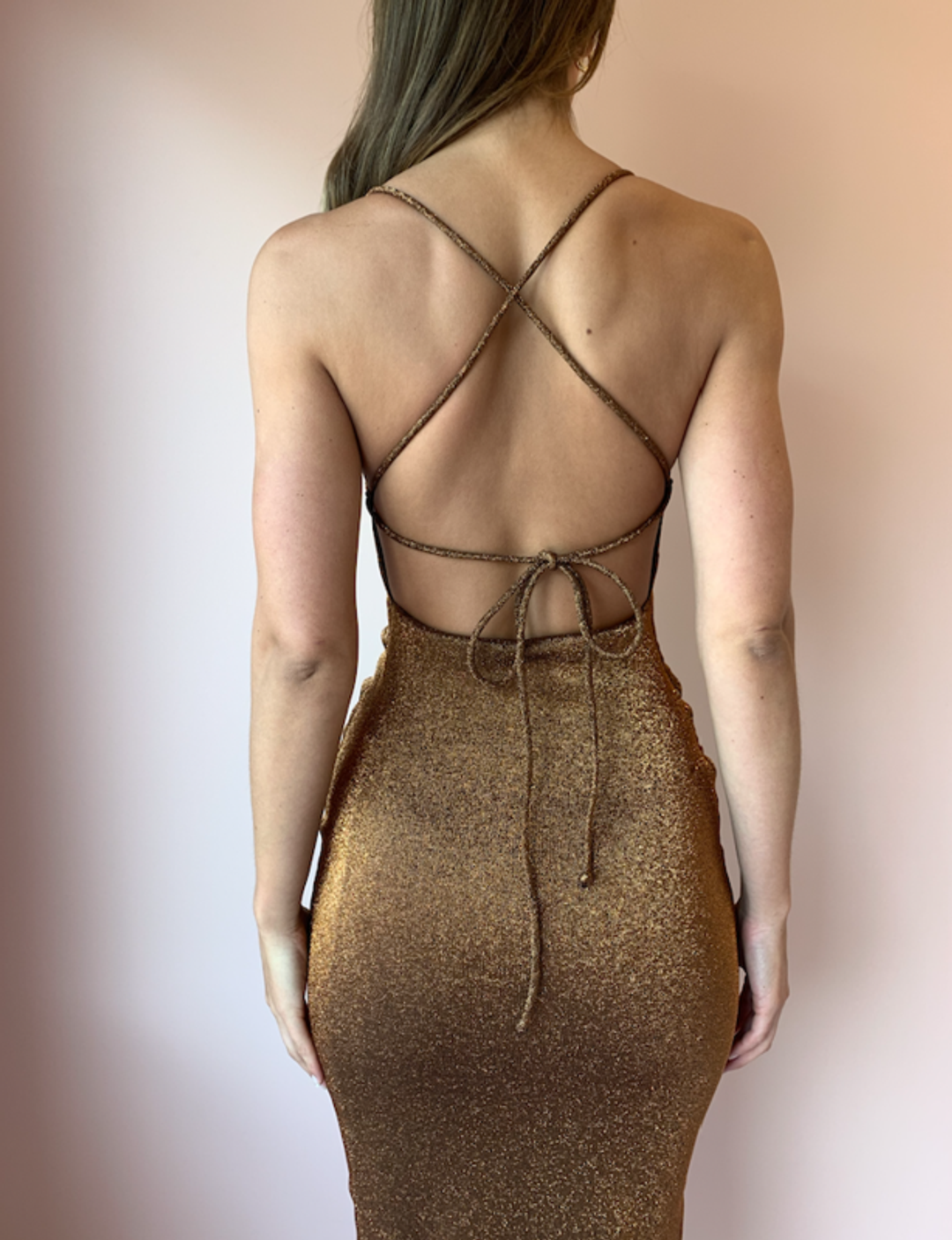 Bec & Bridge Bronze Baby Midi Dress Brown Size 8 for rent on The Volte - main image