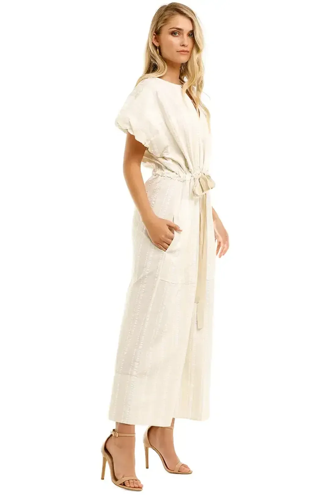Lee Mathews Elka Puff Dress in Beige Size AU 10 for rent on The Volte - main image