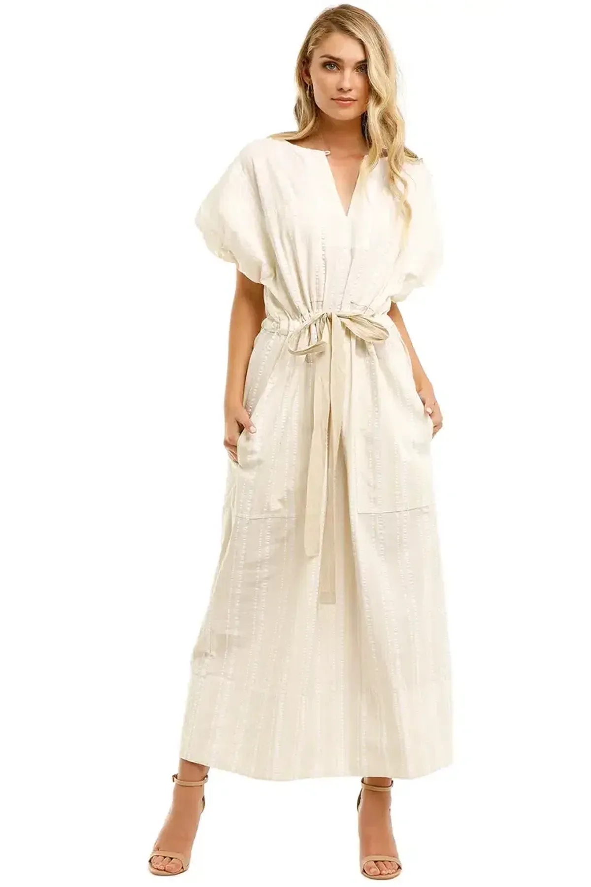 Lee Mathews Elka Puff Dress in Beige Size AU 8 - Image 1
